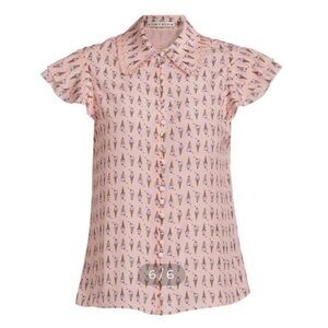 NEW Alice + Olivia 100% Silk Martel Pink Printed Blouse Top.  Blushed Pink.  L